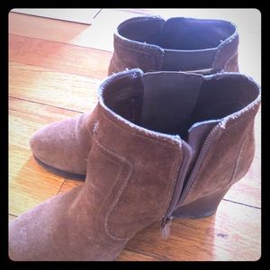 Franco Sarto wedge heel booties tan suede